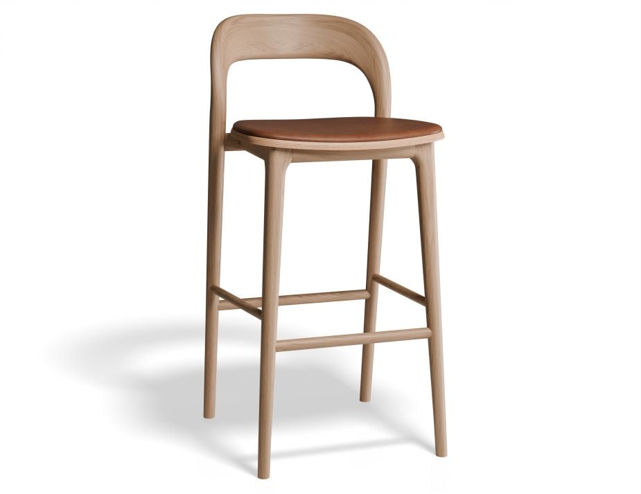 Mia Stool - Natural with Pad - 75cm Seat Height White Vegan Leather Seat Pad-LEVEL-Prime Furniture