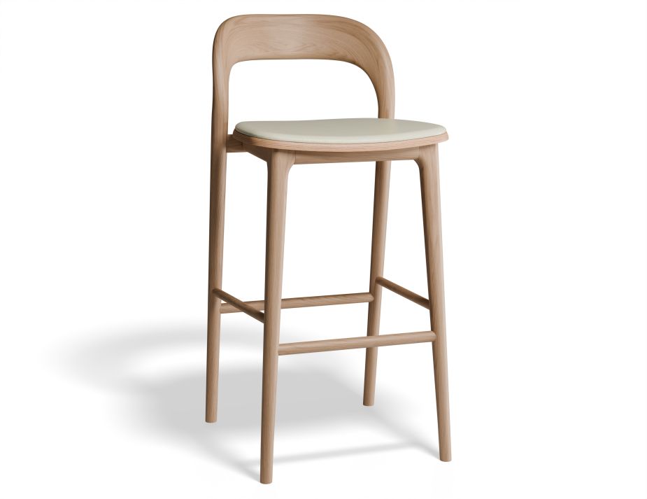 Mia Stool - Natural with Pad - 75cm Seat Height White Vegan Leather Seat Pad-LEVEL-Prime Furniture