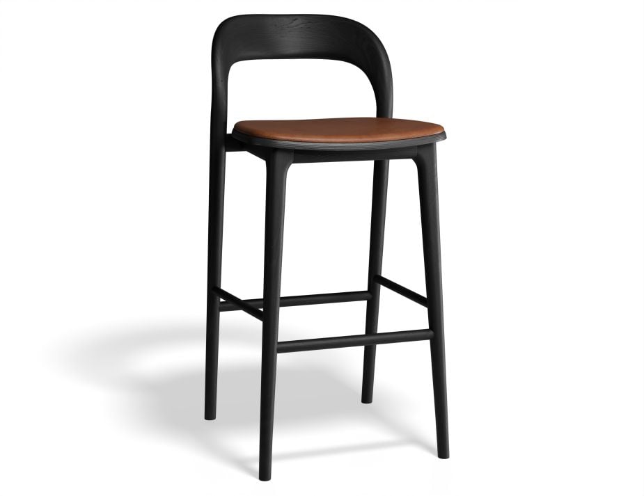 Mia Stool - Black with Pad - 75cm Seat Height Vintage Tan Vegan leather Seat Pad-Stool-Level-Prime Furniture