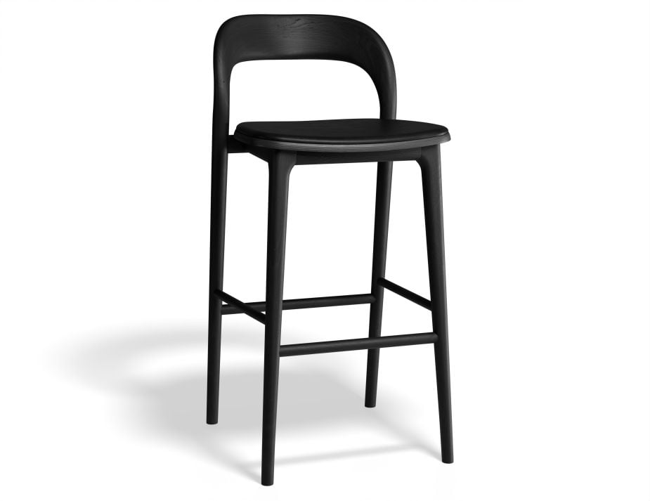 Mia Stool - Black with Pad - 75cm Seat Height Vintage Tan Vegan leather Seat Pad-Stool-Level-Prime Furniture