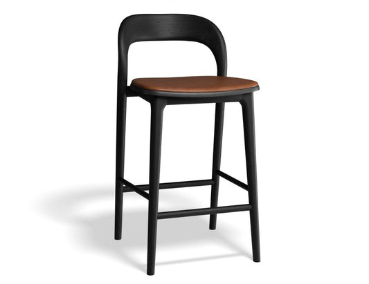 Mia Stool - Black with Pad - 66cm Seat Height Vintage Tan Vegan leather Seat Pad-Stool-Level-Prime Furniture