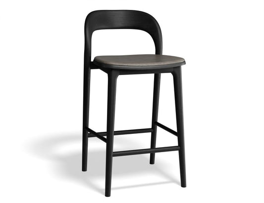 Mia Stool - Black with Pad - 66cm Seat Height Vintage Grey Vegan leather Seat Pad-Stool-Level-Prime Furniture