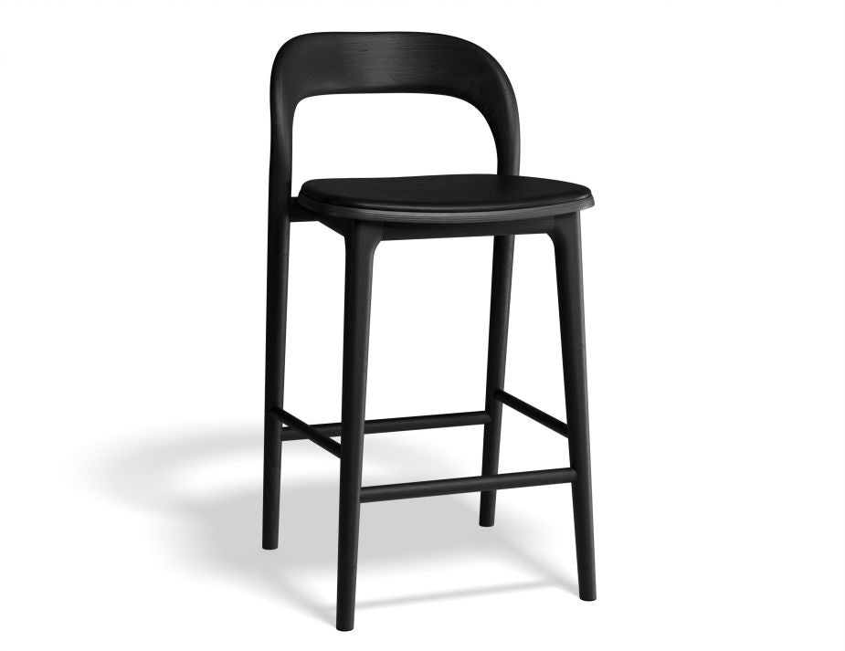 Mia Stool - Black with Pad - 66cm Seat Height Vintage Black Vegan leather Seat Pad-Stool-Level-Prime Furniture