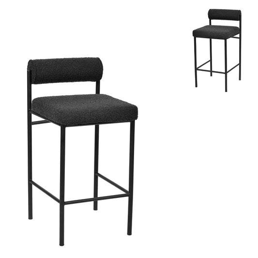 65cm Bar Stool - Black Boucle (Set of 2)-Stool-Calibre-Prime Furniture