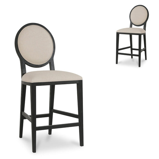 65cm Black Frame Bar Stool - Light Beige (Set of 2)-Bar stool-Calibre-Prime Furniture