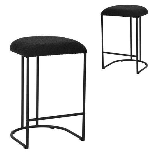 65cm Bar Stool - Black Boucle (Set of 2)-Bar stool-Calibre-Prime Furniture