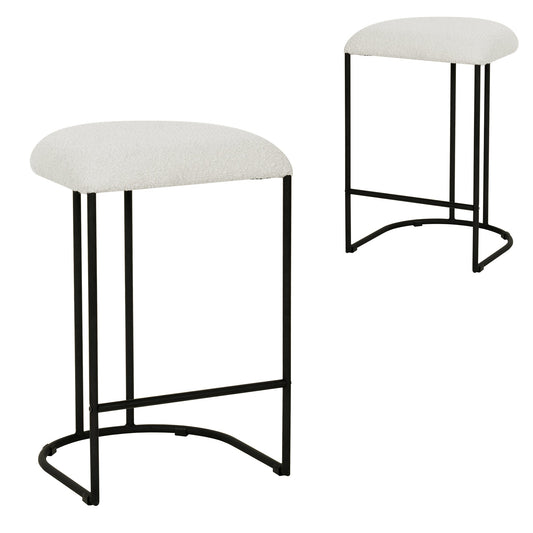 65cm Bar Stool - Ivory White Boucle (Set of 2)-Stool-Calibre-Prime Furniture