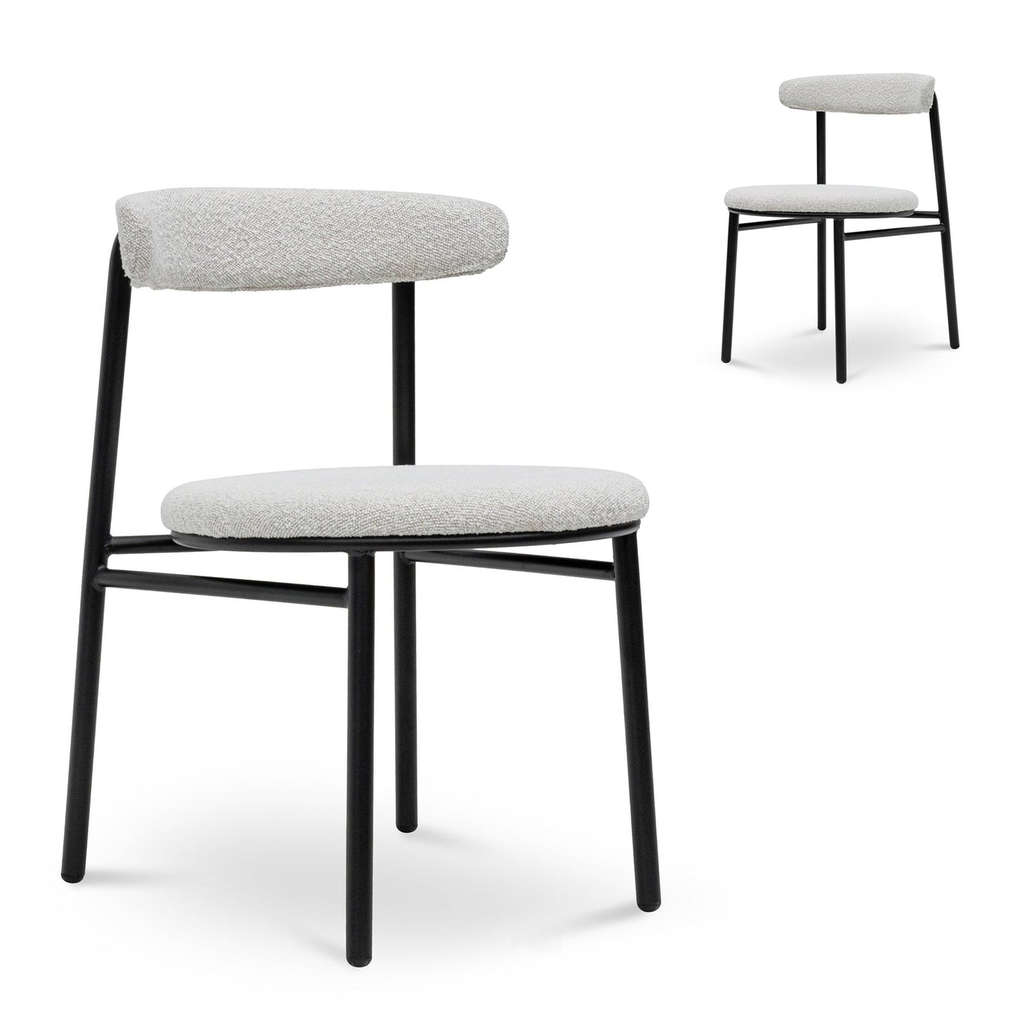 Fabric Dining Chair - Moon White Boucle and Black Legs (Set of 2)-Calibre-Prime Furniture