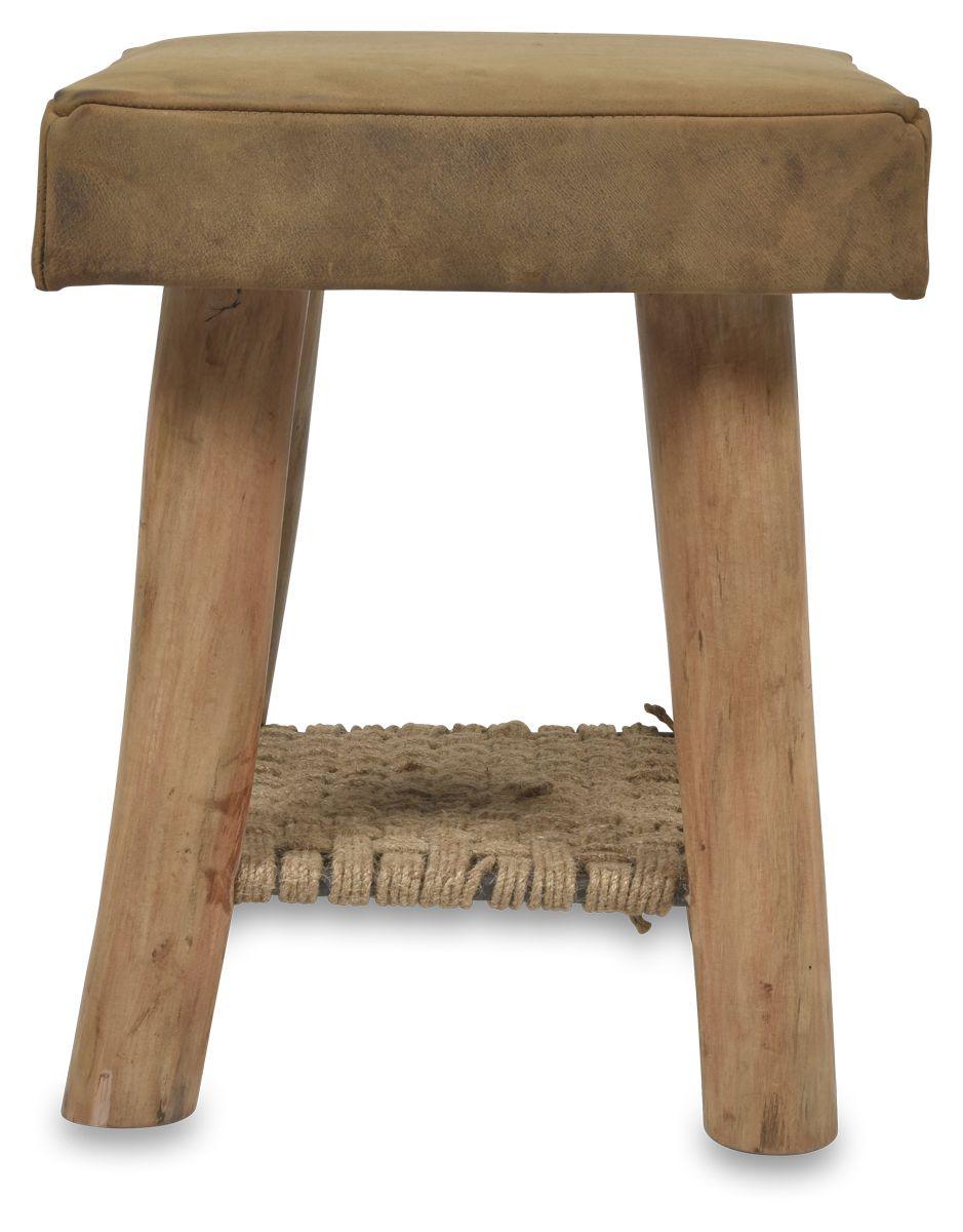 HG Living Napa Leather Stool With Jute Tan/Natural AS29-Ottoman-HG Living-Prime Furniture