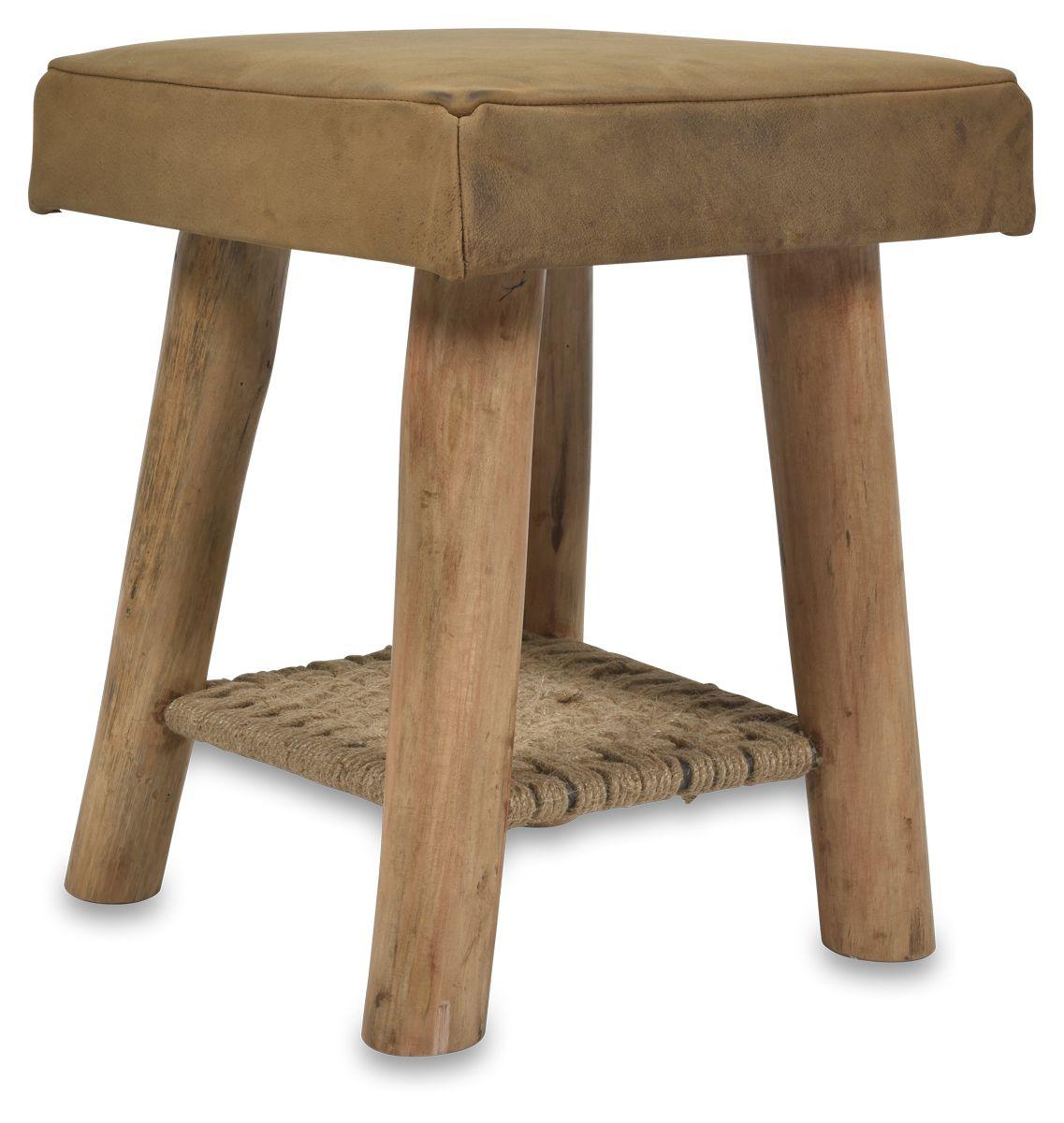 HG Living Napa Leather Stool With Jute Tan/Natural AS29-Ottoman-HG Living-Prime Furniture