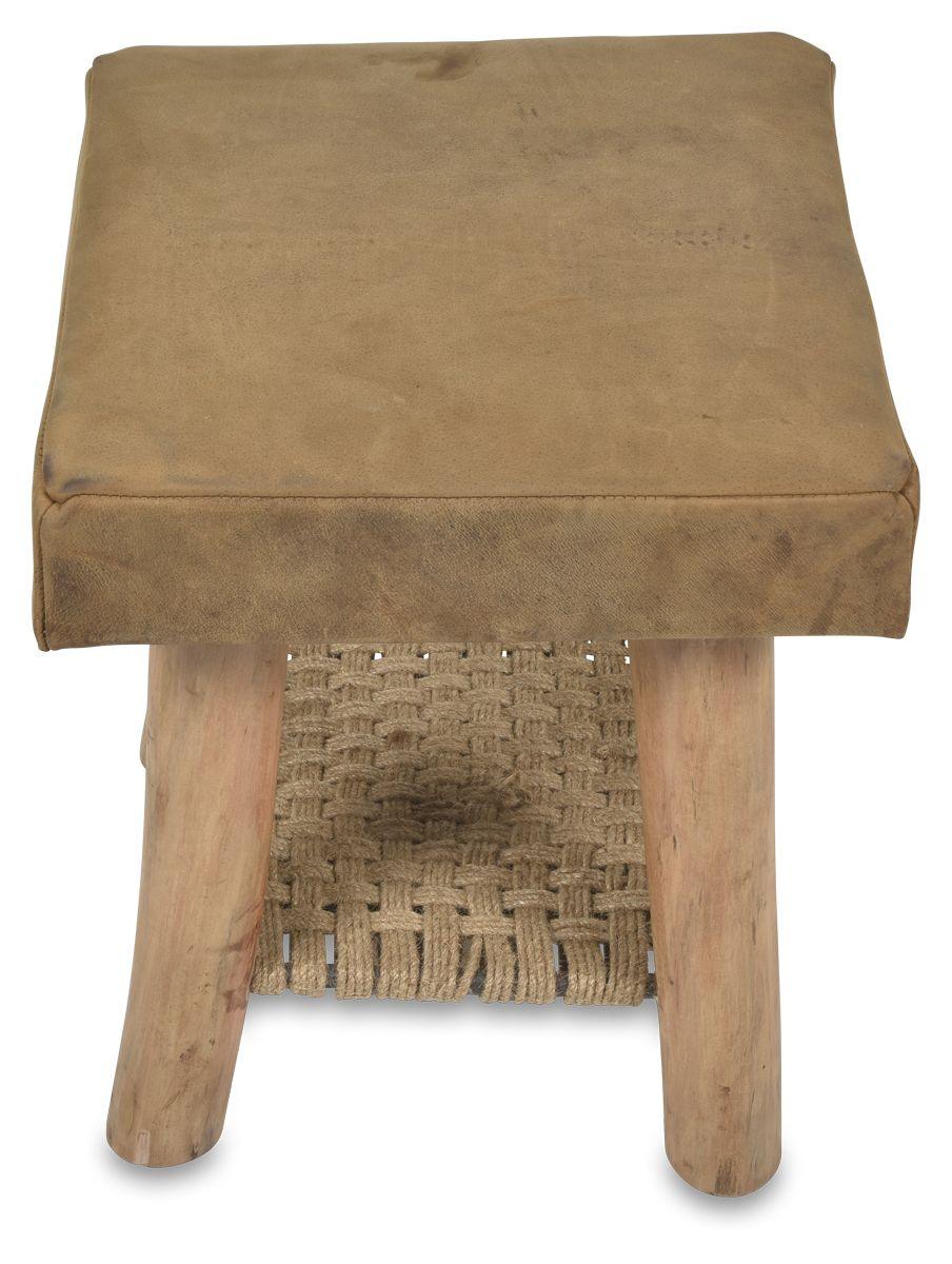 HG Living Napa Leather Stool With Jute Tan/Natural AS29-Ottoman-HG Living-Prime Furniture