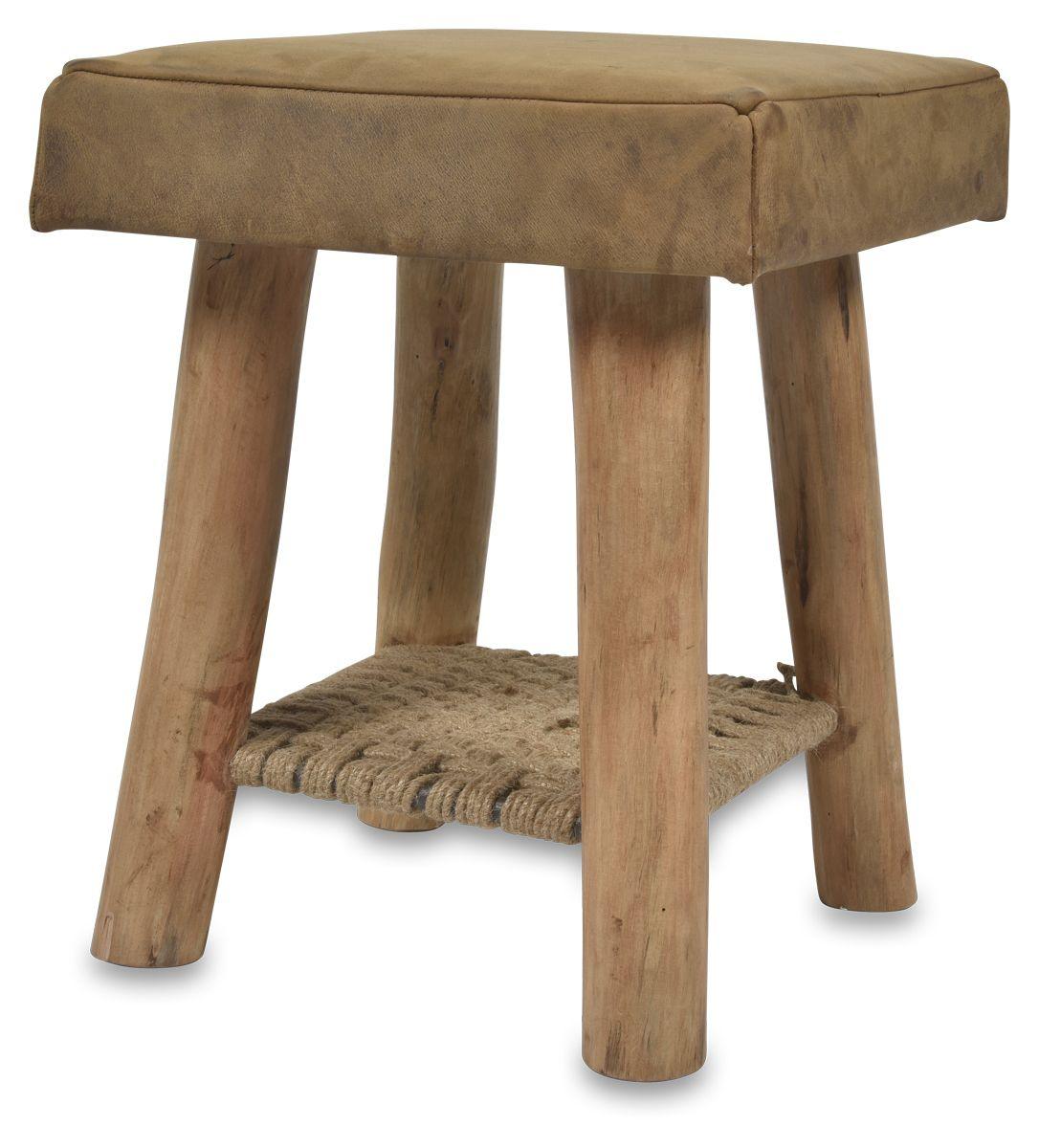 HG Living Napa Leather Stool With Jute Tan/Natural AS29-Ottoman-HG Living-Prime Furniture