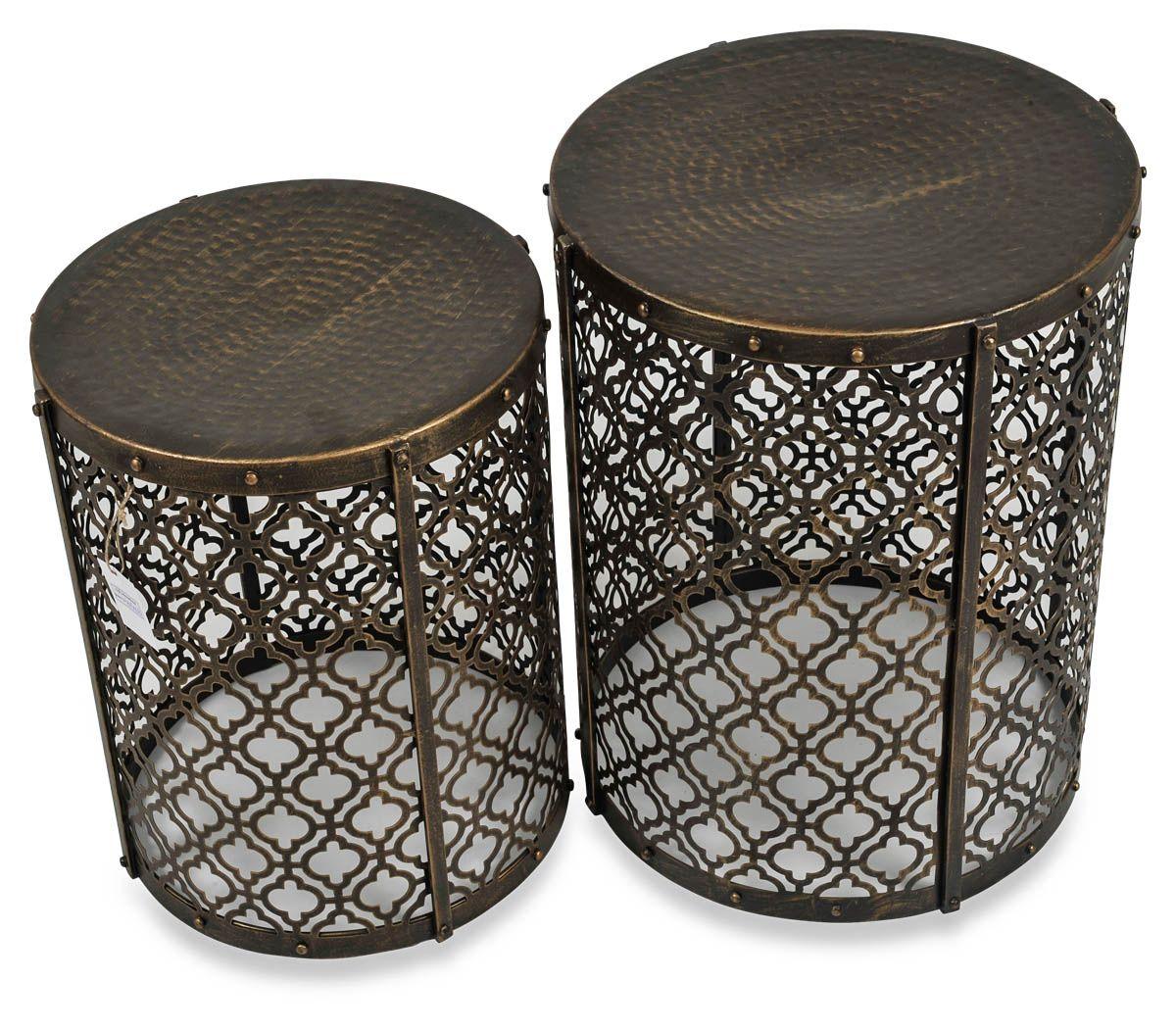 HG Living Set Of 2 Jaipur Cutwork Side Table Gold Antique GF80-Bed Sides-HG Living-Prime Furniture