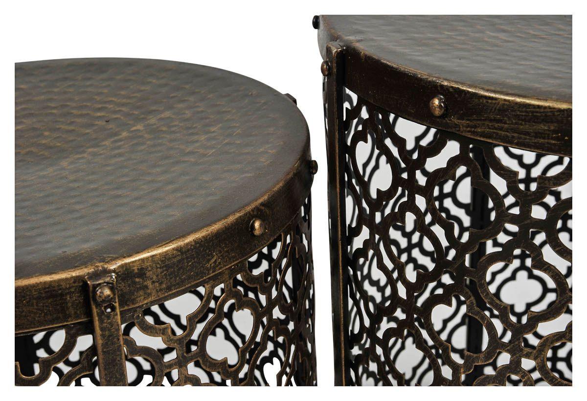 HG Living Set Of 2 Jaipur Cutwork Side Table Gold Antique GF80-Bed Sides-HG Living-Prime Furniture