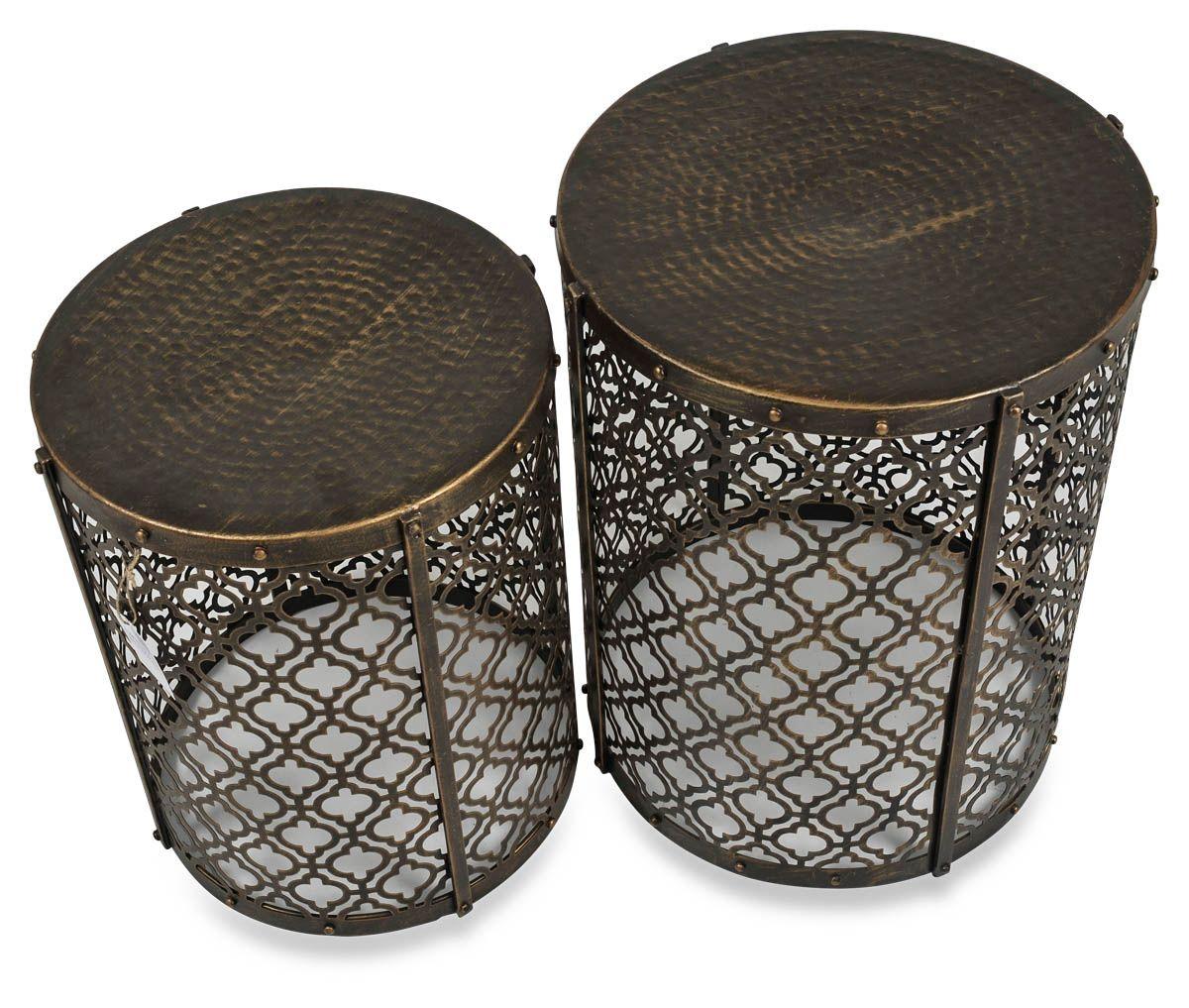 HG Living Set Of 2 Jaipur Cutwork Side Table Gold Antique GF80-Bed Sides-HG Living-Prime Furniture