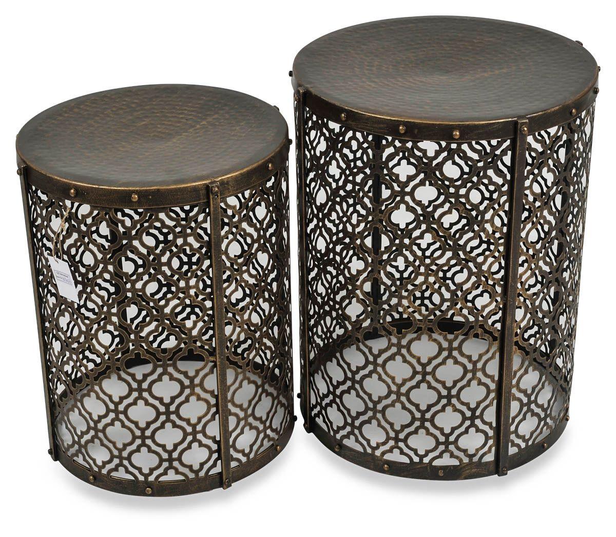 HG Living Set Of 2 Jaipur Cutwork Side Table Gold Antique GF80-Bed Sides-HG Living-Prime Furniture