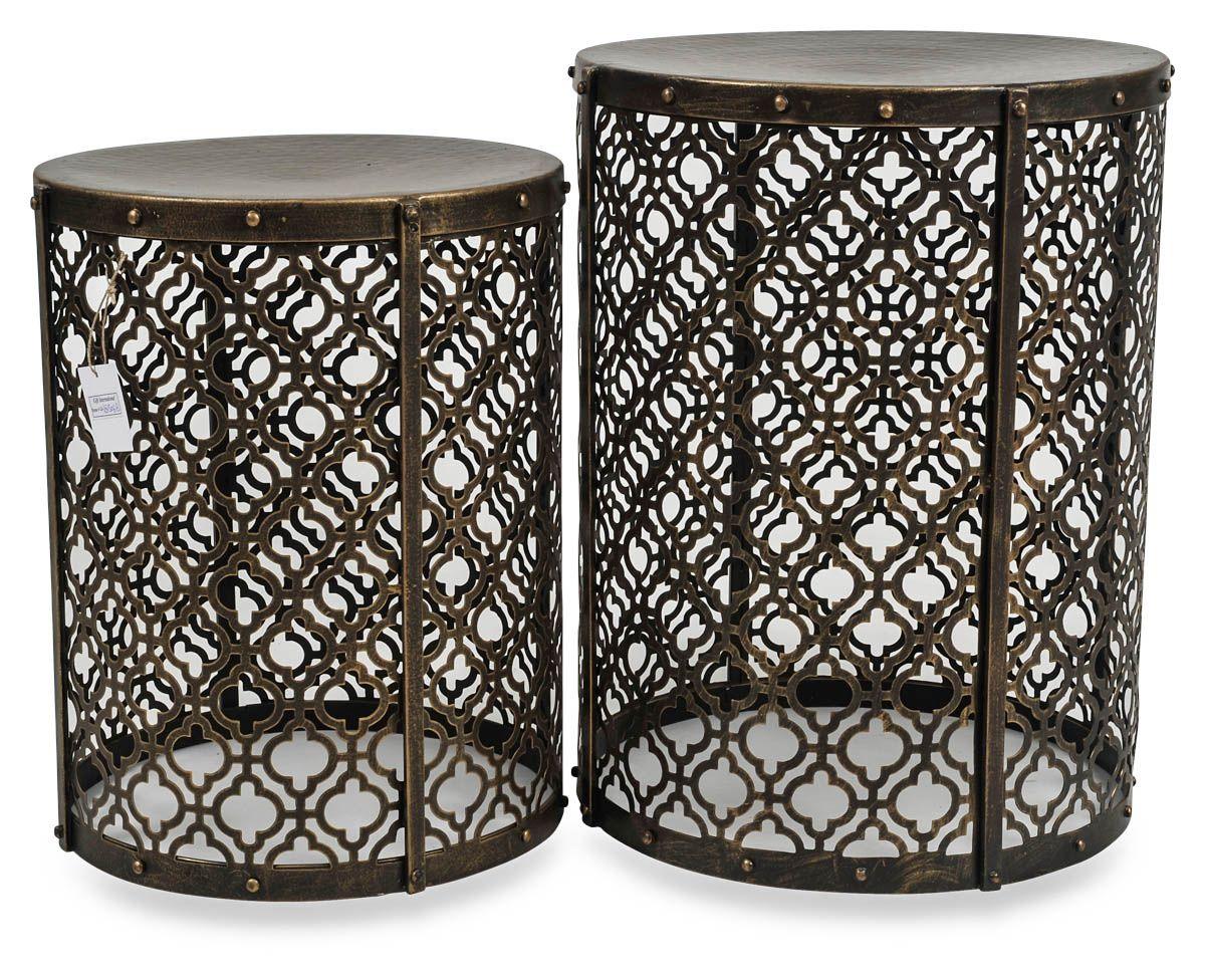 HG Living Set Of 2 Jaipur Cutwork Side Table Gold Antique GF80-Bed Sides-HG Living-Prime Furniture