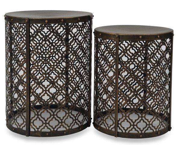 HG Living Set Of 2 Jaipur Cutwork Side Table Gold Antique GF80-Bed Sides-HG Living-Prime Furniture