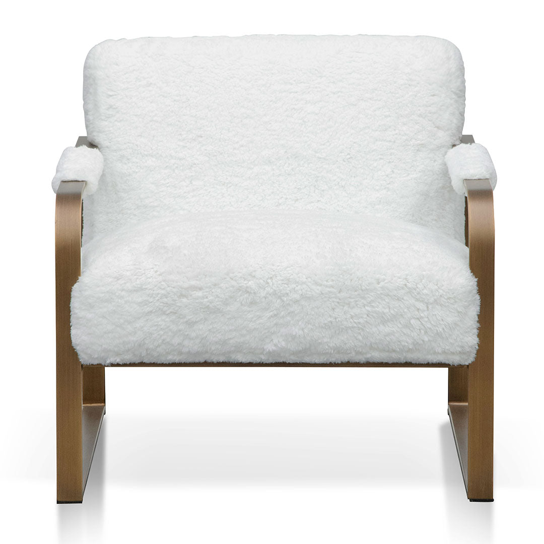 White Fur Armchair - Antique Golden Frame-Arm Chairs-Calibre-Prime Furniture