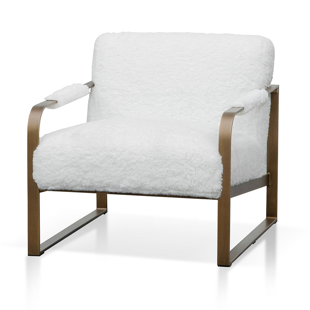 White Fur Armchair - Antique Golden Frame-Arm Chairs-Calibre-Prime Furniture