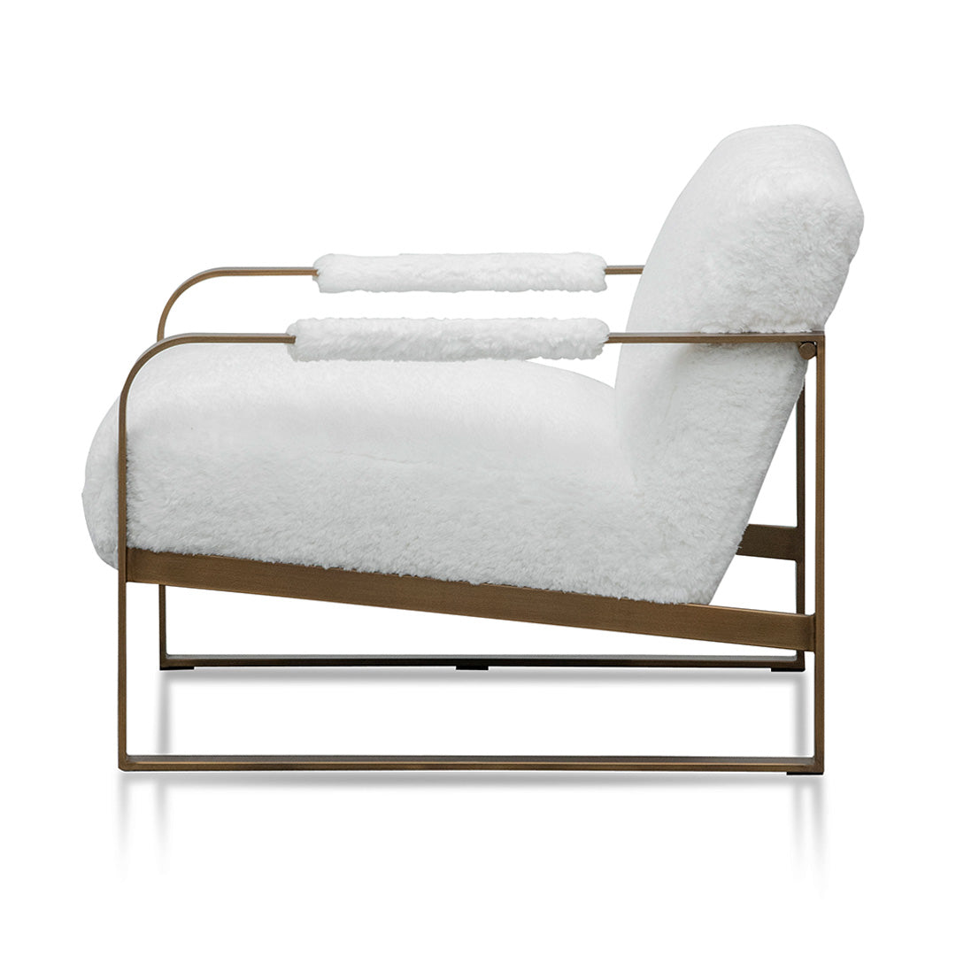 White Fur Armchair - Antique Golden Frame-Arm Chairs-Calibre-Prime Furniture