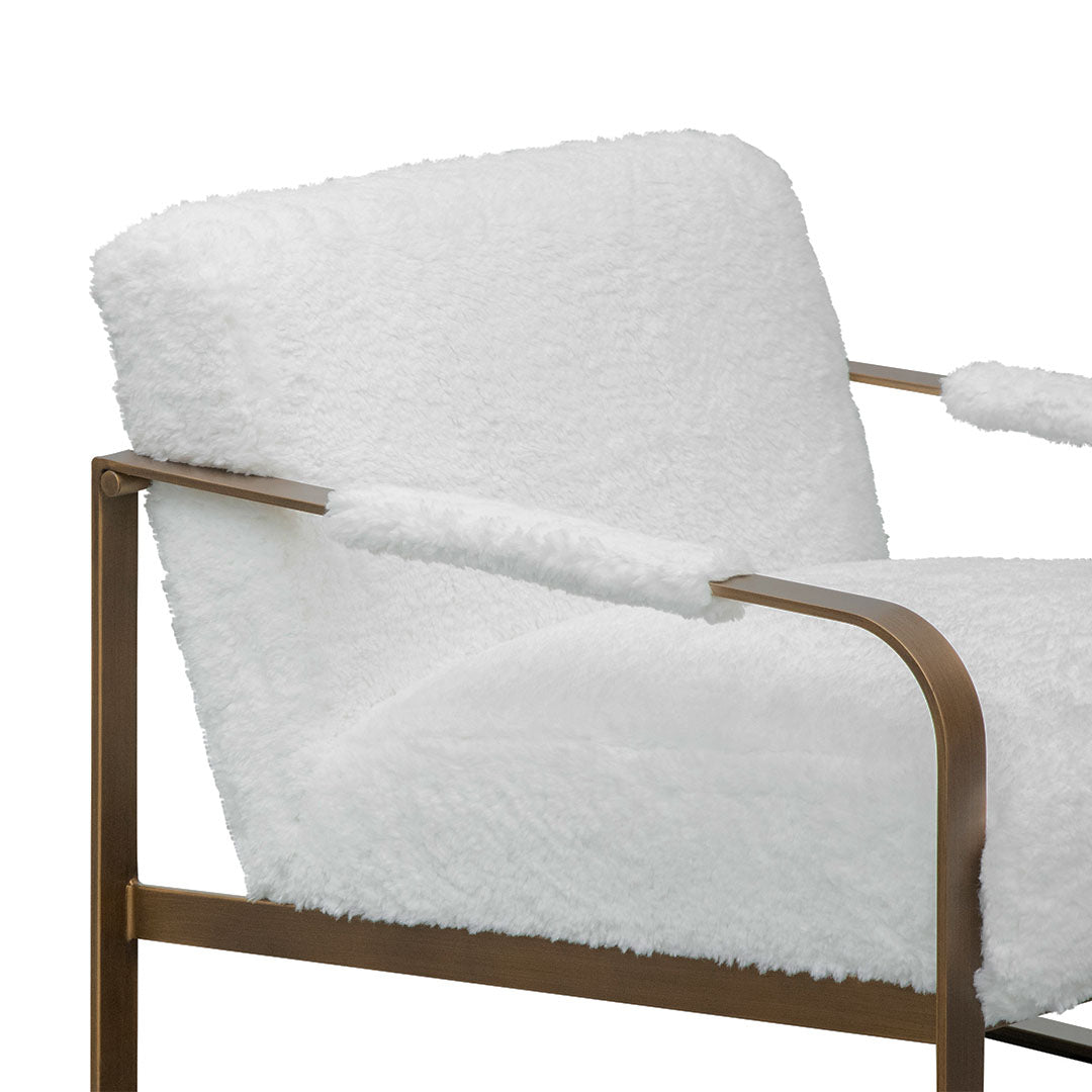 White Fur Armchair - Antique Golden Frame-Arm Chairs-Calibre-Prime Furniture