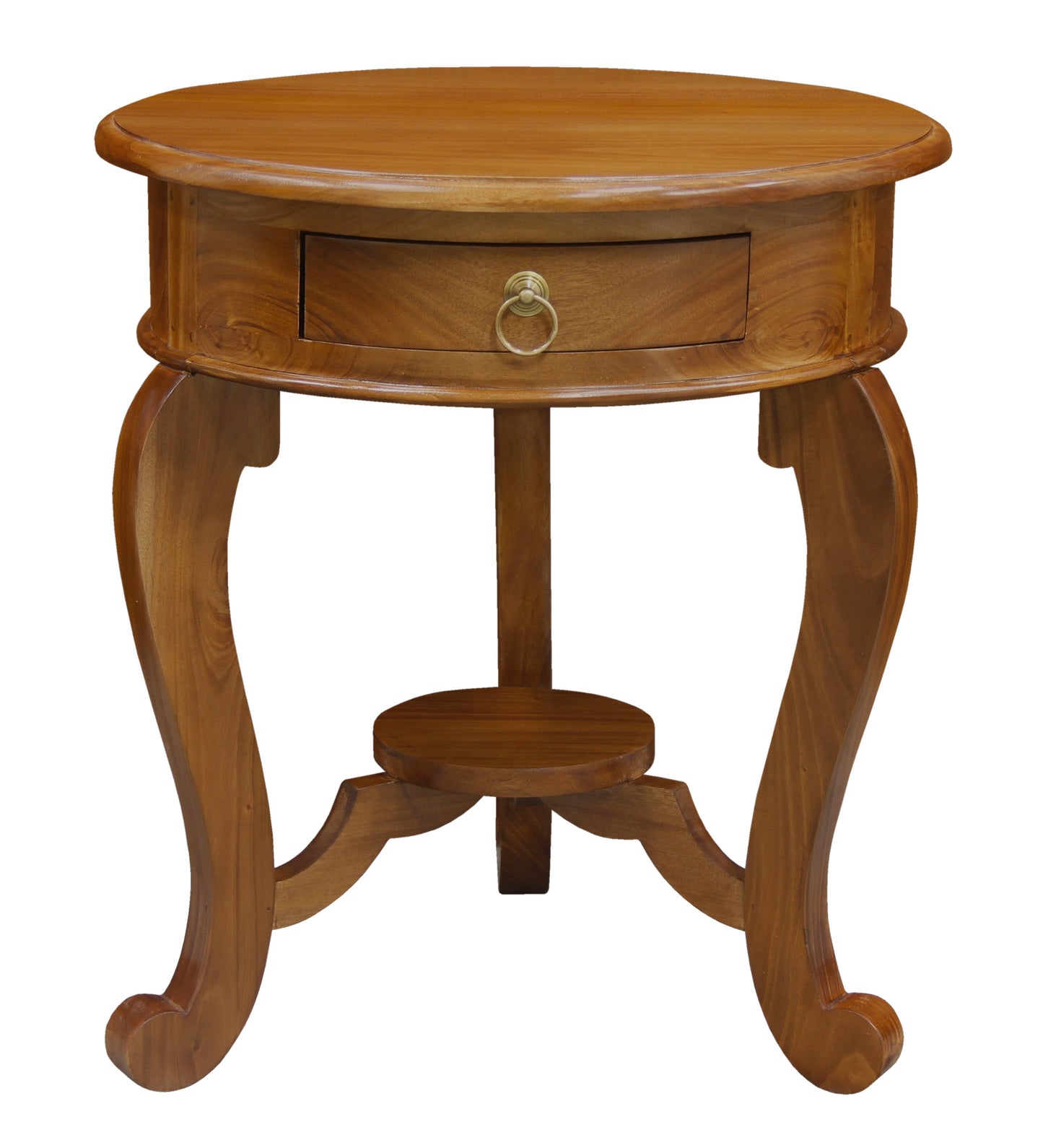 Round Cabriole Leg 1 Drawer Lamp Table (Light Pecan)-Side Table-Centrum Furniture-Prime Furniture