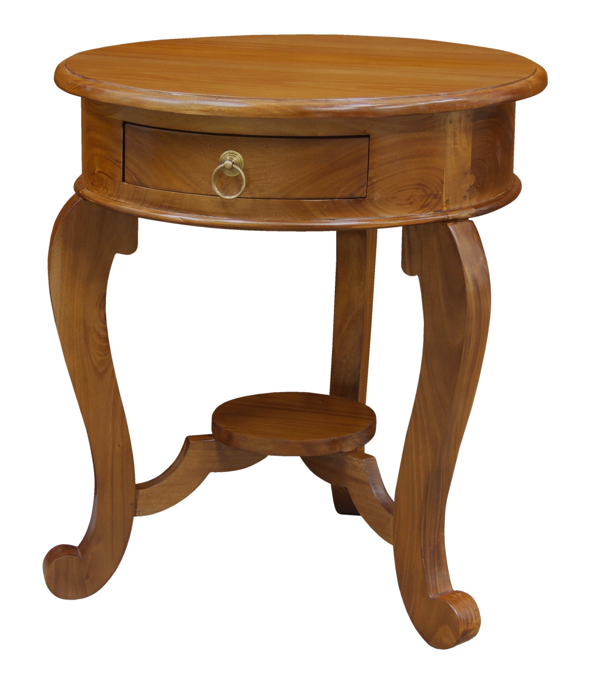 Round Cabriole Leg 1 Drawer Lamp Table (Light Pecan)-Side Table-Centrum Furniture-Prime Furniture