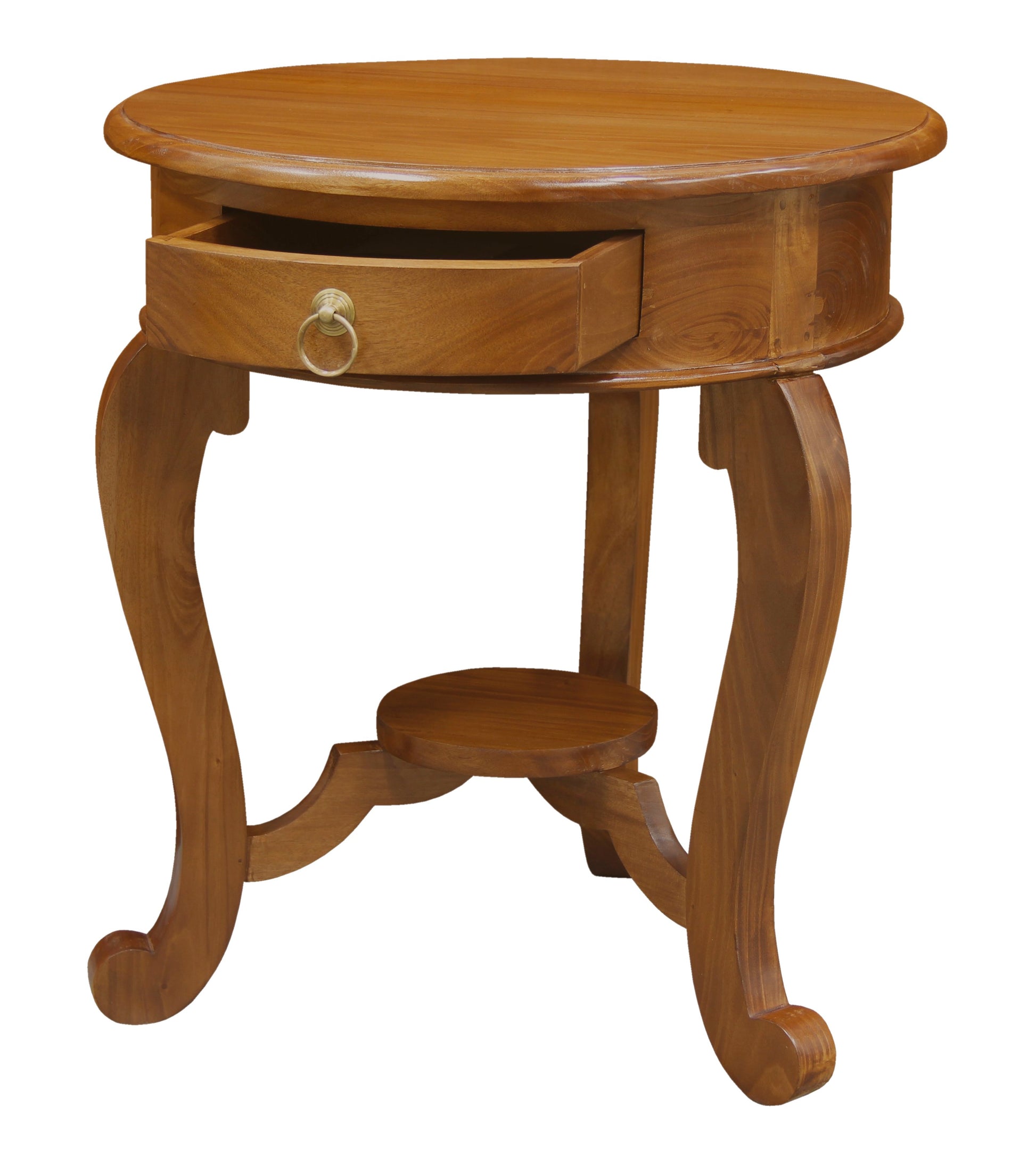 Round Cabriole Leg 1 Drawer Lamp Table (Light Pecan)-Side Table-Centrum Furniture-Prime Furniture