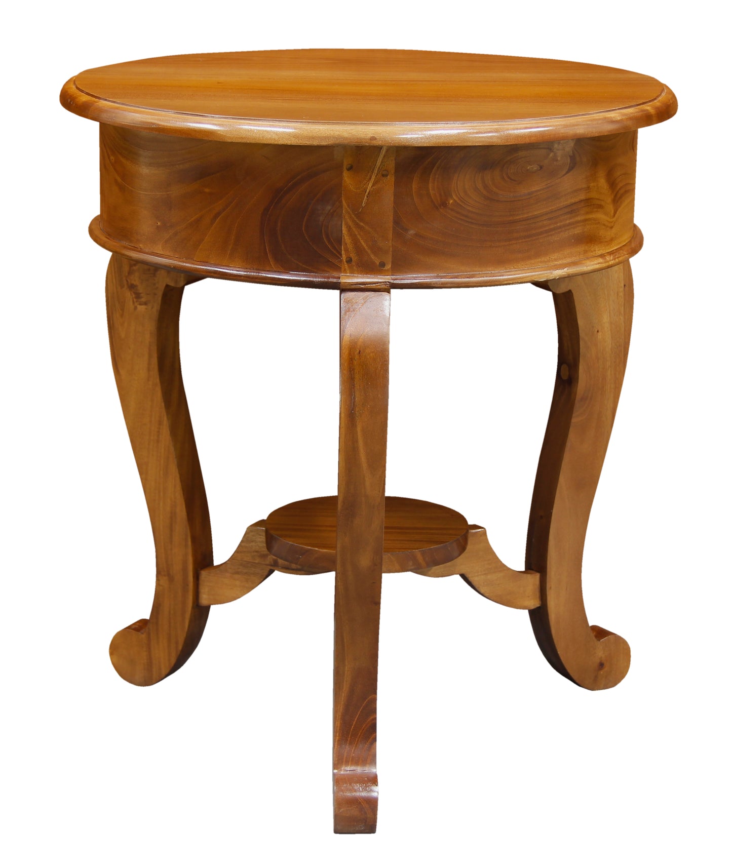 Round Cabriole Leg 1 Drawer Lamp Table (Light Pecan)-Side Table-Centrum Furniture-Prime Furniture