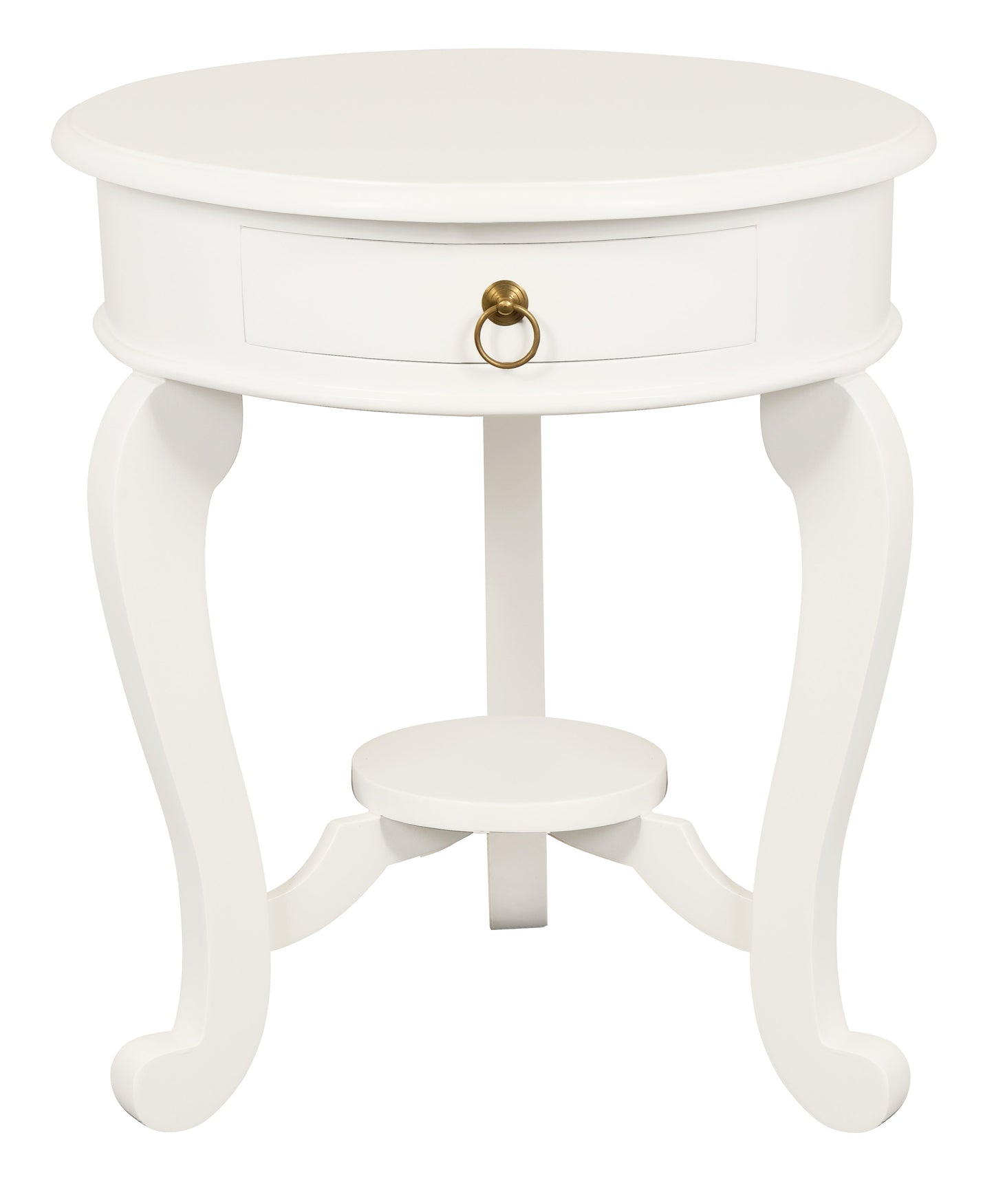 Round Cabriole Leg 1 Drawer Lamp Table (White Caramel)-Side Table-Centrum Furniture-Prime Furniture