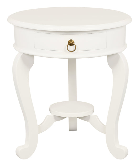 Round Cabriole Leg 1 Drawer Lamp Table (White Caramel)-Side Table-Centrum Furniture-Prime Furniture