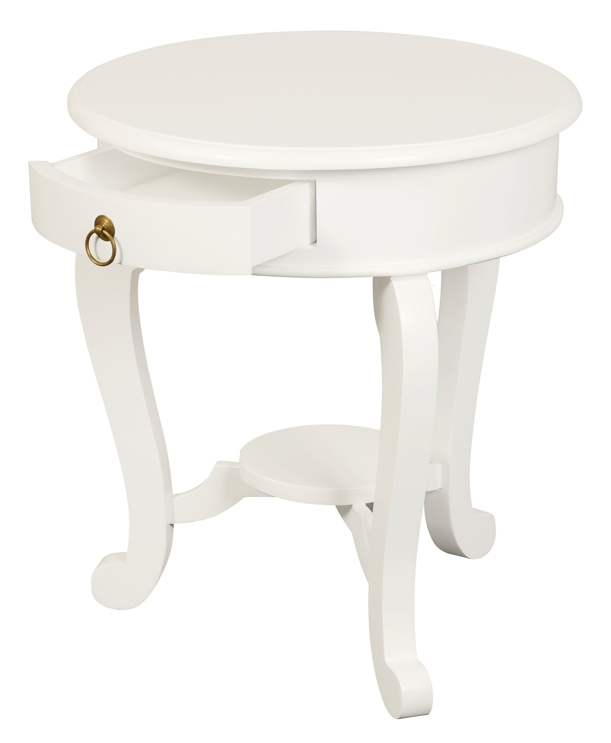 Round Cabriole Leg 1 Drawer Lamp Table (White)-Side Table-Centrum Furniture-Prime Furniture