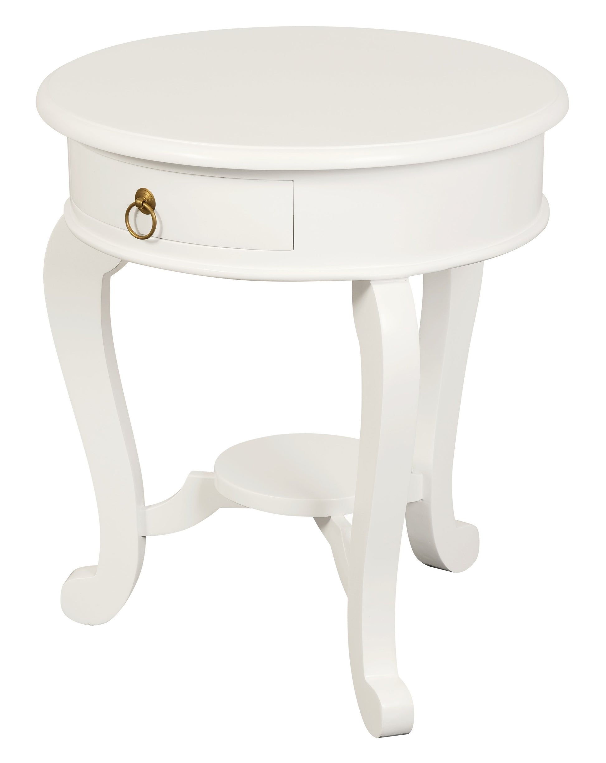 Round Cabriole Leg 1 Drawer Lamp Table (White Caramel)-Side Table-Centrum Furniture-Prime Furniture