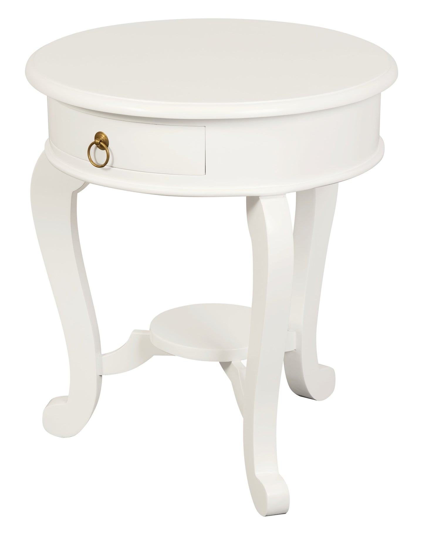 Round Cabriole Leg 1 Drawer Lamp Table (White)-Side Table-Centrum Furniture-Prime Furniture