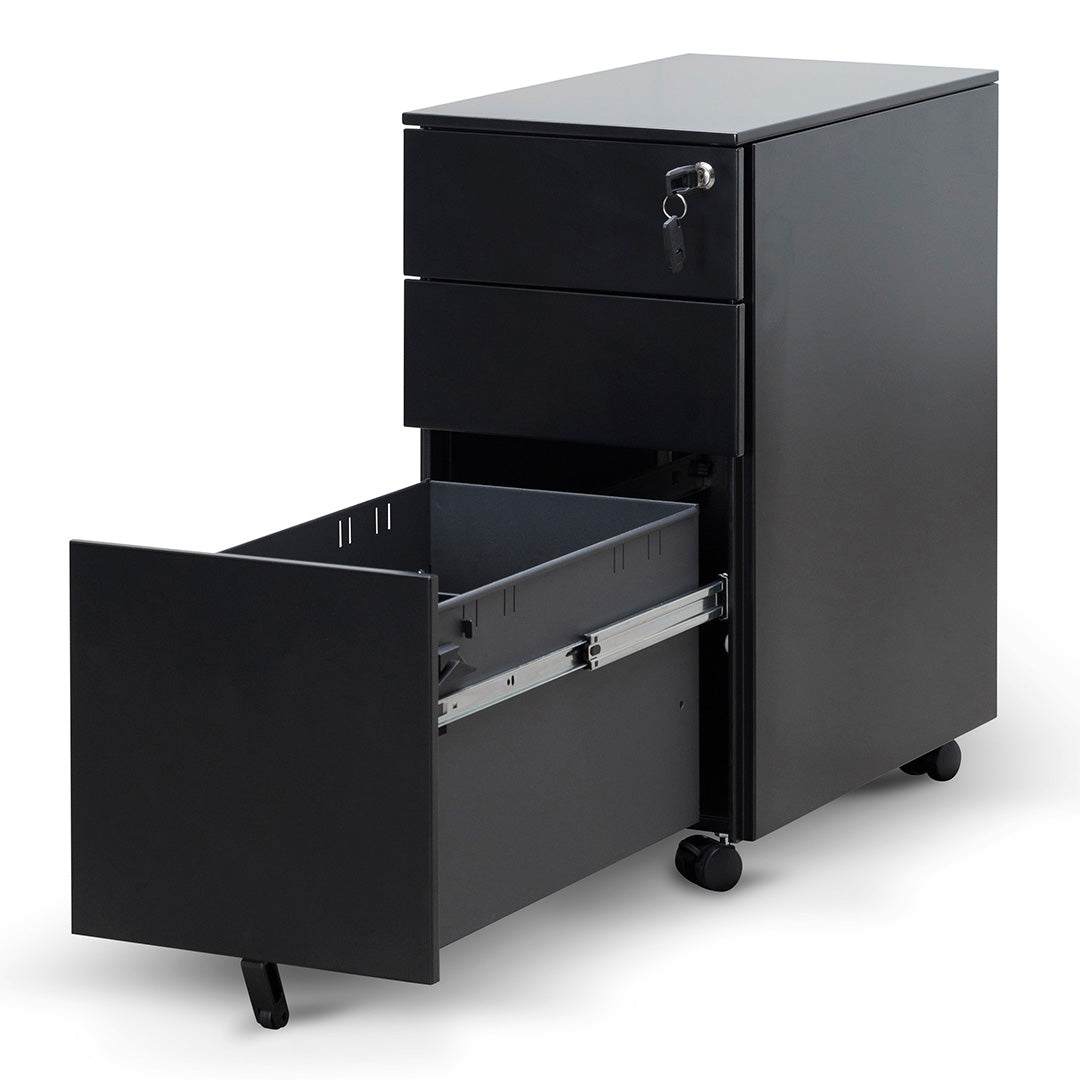 Calibre 3 Drawers Slim Mobile Pedestal - Black-Calibre-Prime Furniture