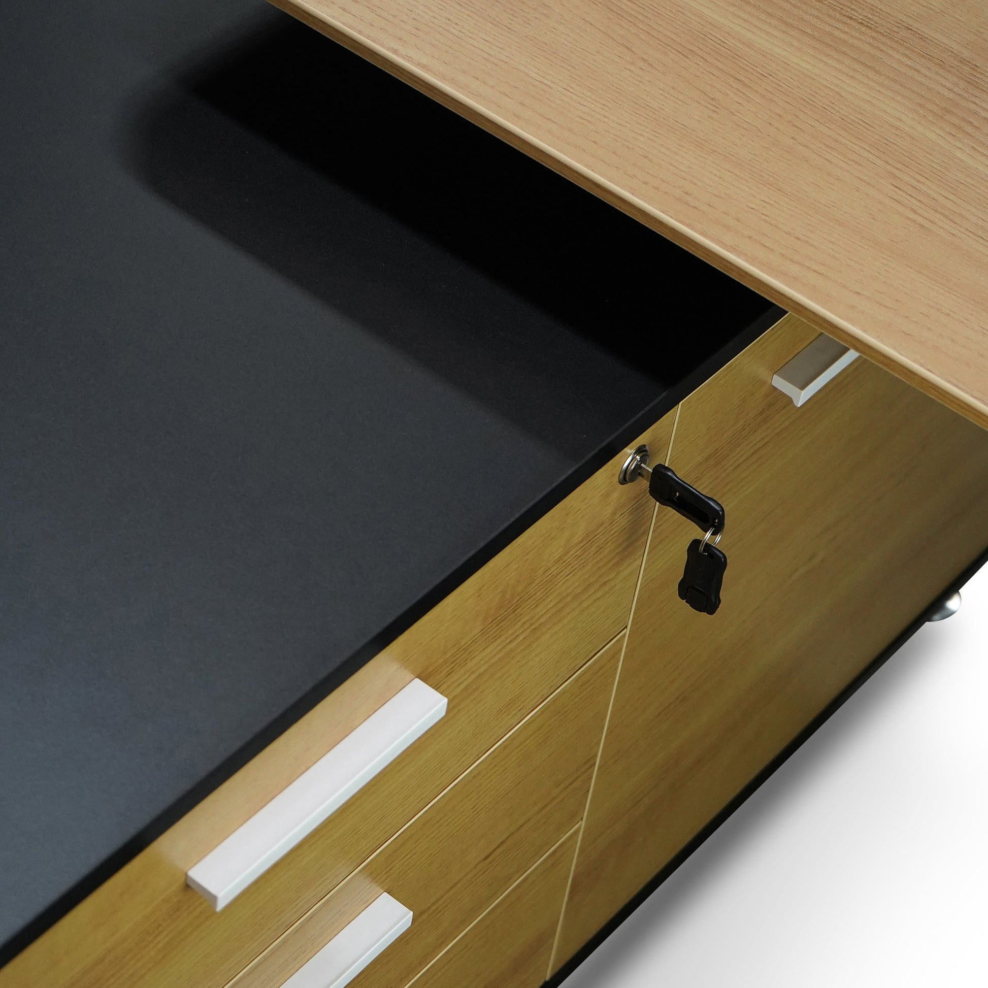 1.95m Executive Desk Left Return - Black Frame with Natural Top and Drawers-Office Desks-Calibre-Prime Furniture