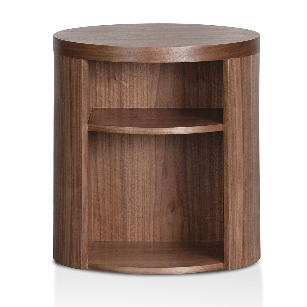 Round Wooden Bedside Table - Walnut-Bedside Table-Calibre-Prime Furniture