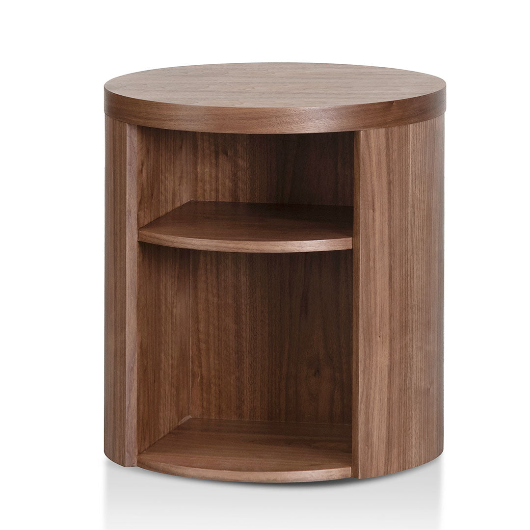 Round Wooden Bedside Table - Walnut-Bedside Table-Calibre-Prime Furniture