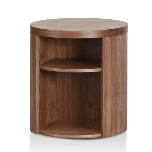 Round Wooden Bedside Table - Walnut-Bedside Table-Calibre-Prime Furniture