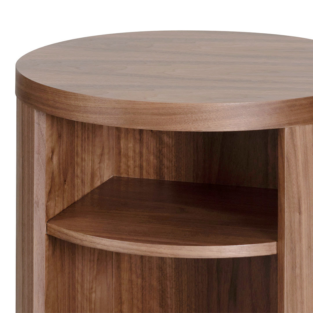 Round Wooden Bedside Table - Walnut-Bedside Table-Calibre-Prime Furniture