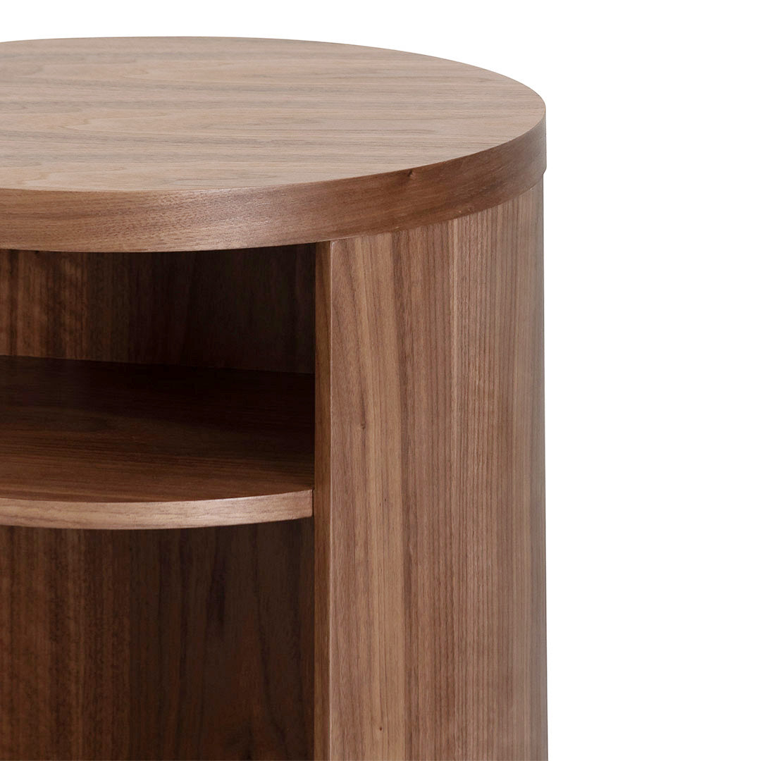 Round Wooden Bedside Table - Walnut-Bedside Table-Calibre-Prime Furniture