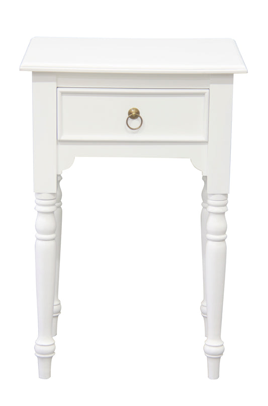 Huntely 1-Drawer Turn Leg Side Table (White)-Side Table-Centrum Furniture-Prime Furniture