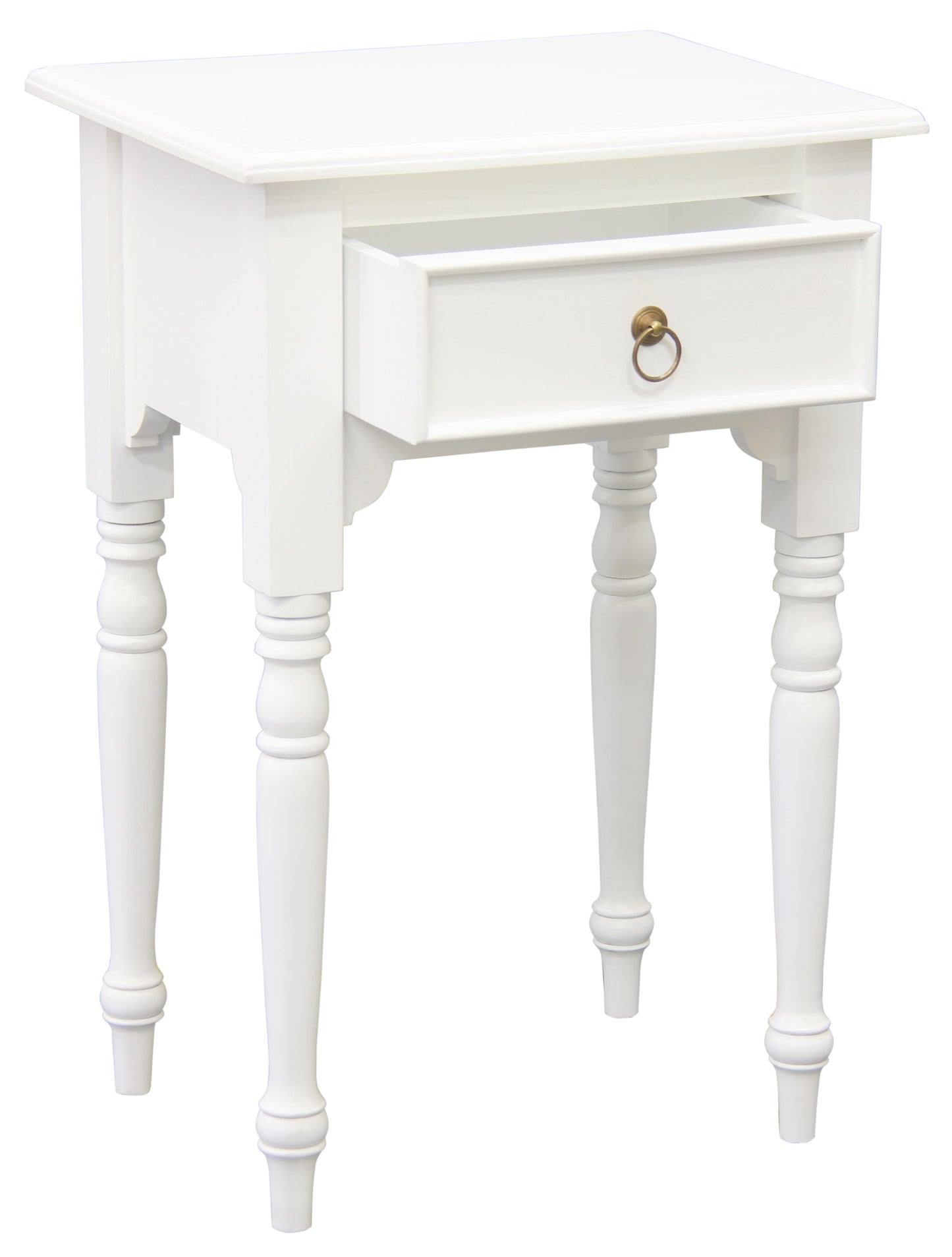 Huntely 1-Drawer Turn Leg Side Table (White)-Side Table-Centrum Furniture-Prime Furniture