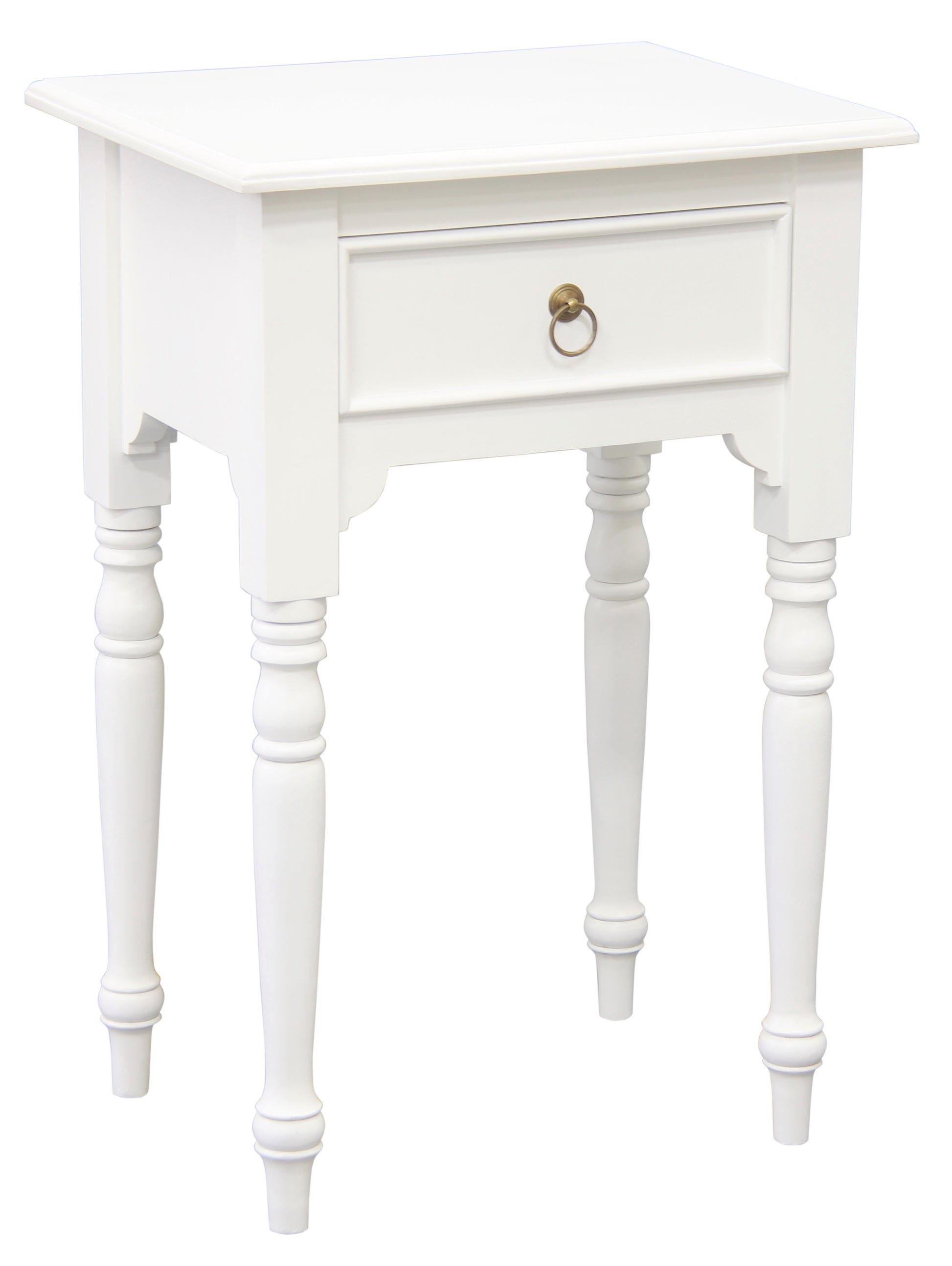 Huntely 1-Drawer Turn Leg Side Table (White)-Side Table-Centrum Furniture-Prime Furniture