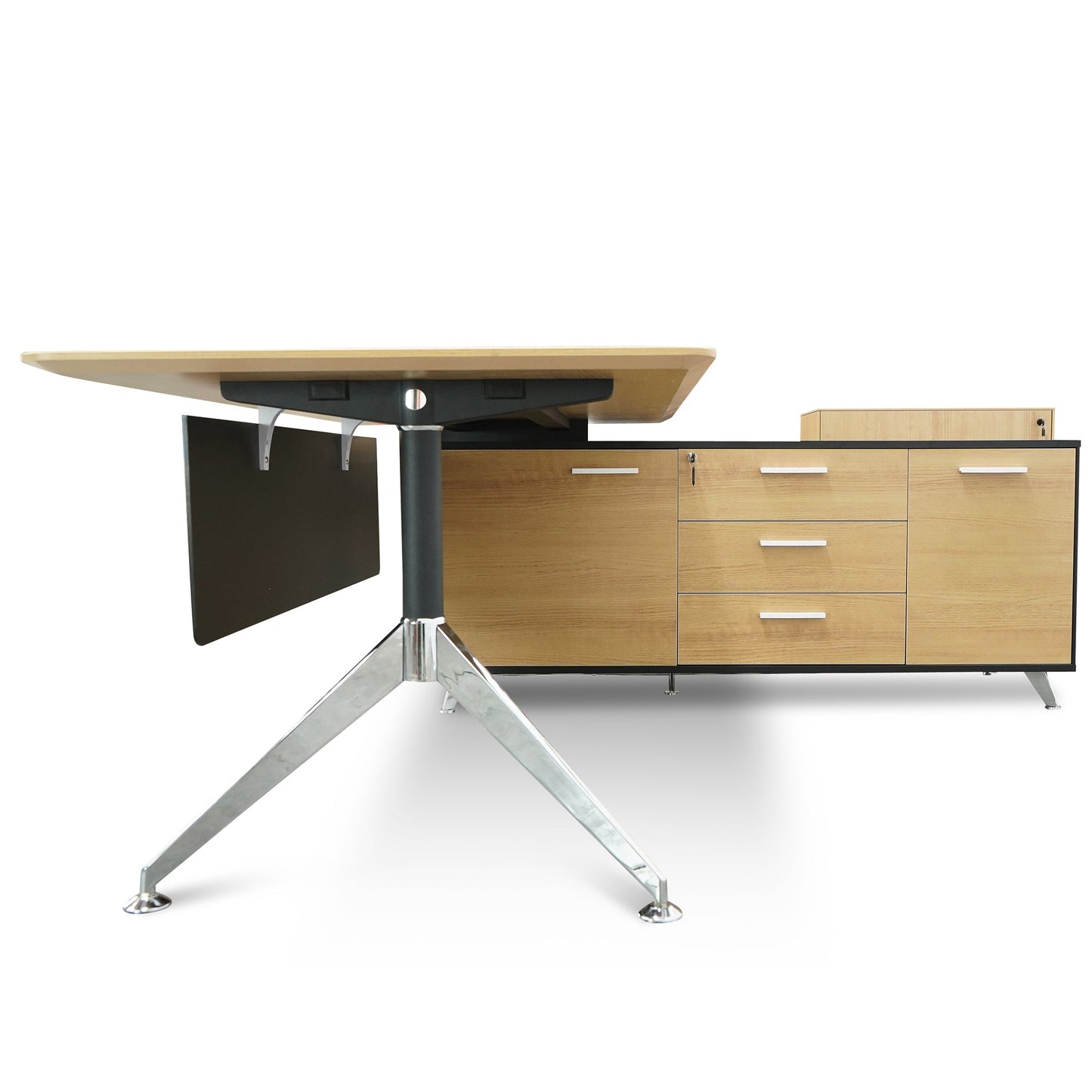 1.95m Executive Desk Right Return - Black Frame with Natural Top and Drawers-Desk-Calibre-Prime Furniture