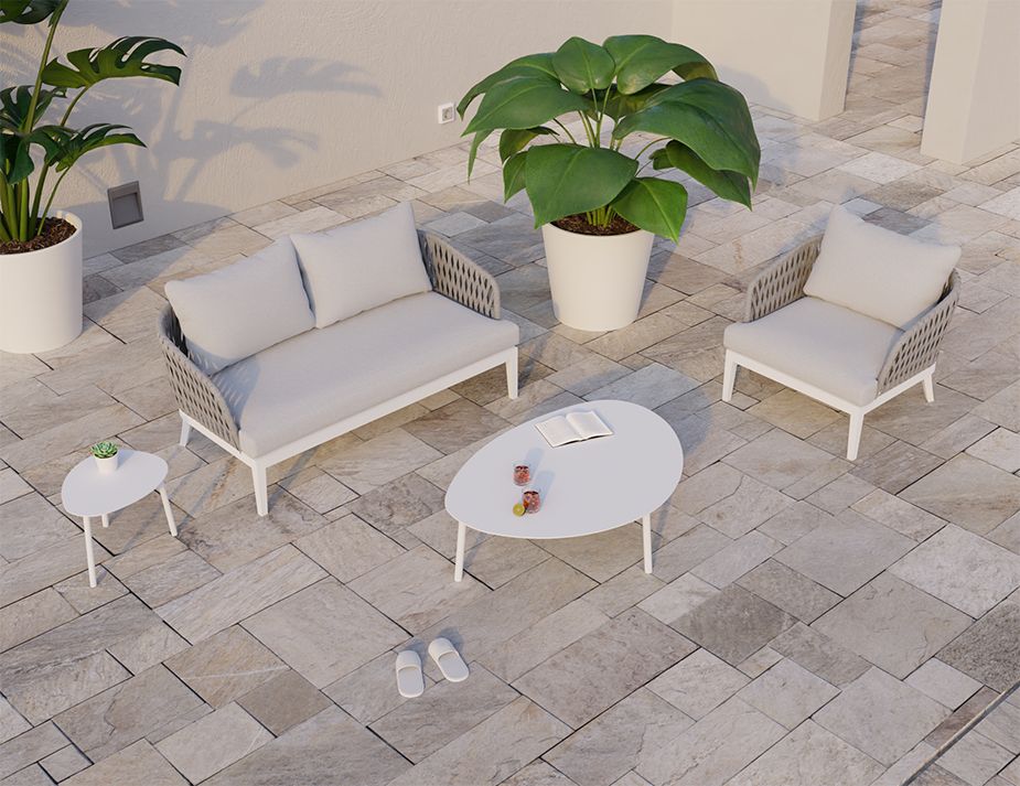 Alma Lounge Chair - Outdoor - Single - White - Light Grey Cushion-Lounge Chair-Level-Prime Furniture