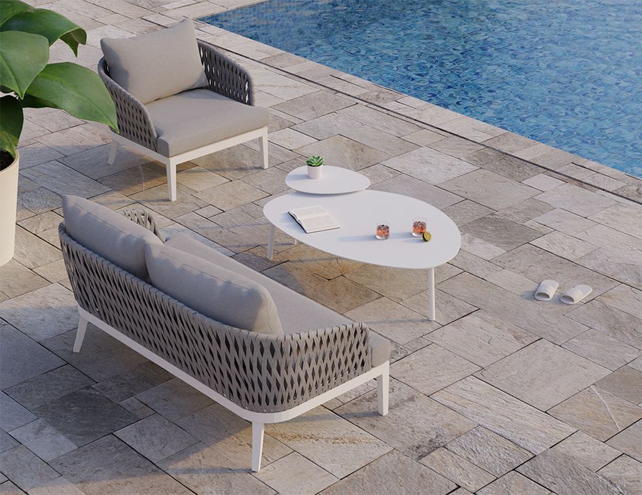 Alma Lounge Chair - Outdoor - Single - White - Light Grey Cushion-Lounge Chair-Level-Prime Furniture