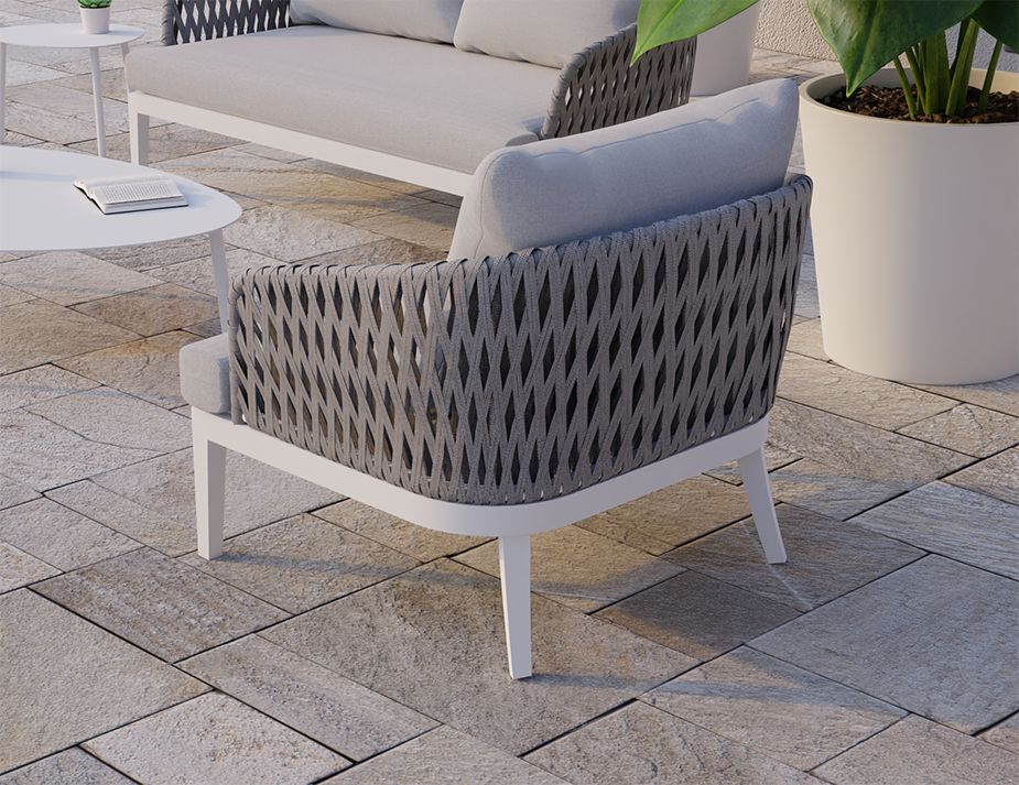 Alma Lounge Chair - Outdoor - Single - White - Light Grey Cushion-Lounge Chair-Level-Prime Furniture