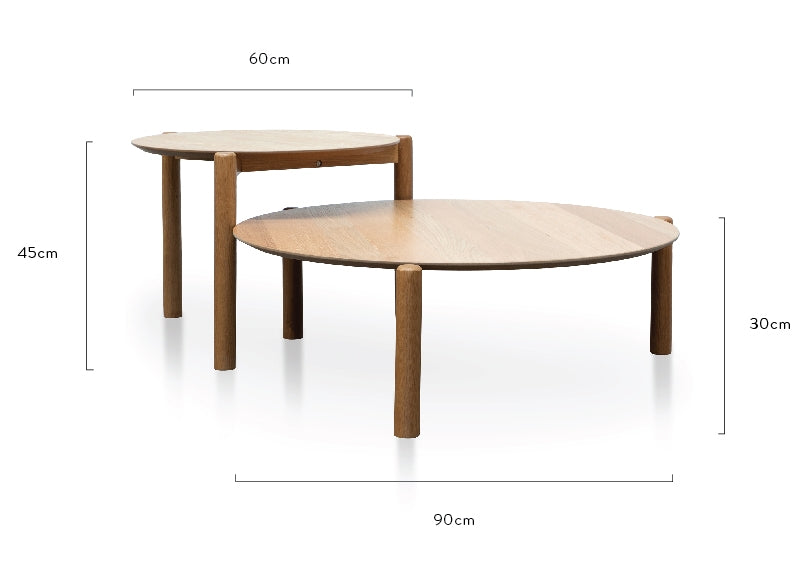 Elegant Oak Wood Coffee Table Set - Large & Small-Nested Coffee Table-Calibre-Prime Furniture